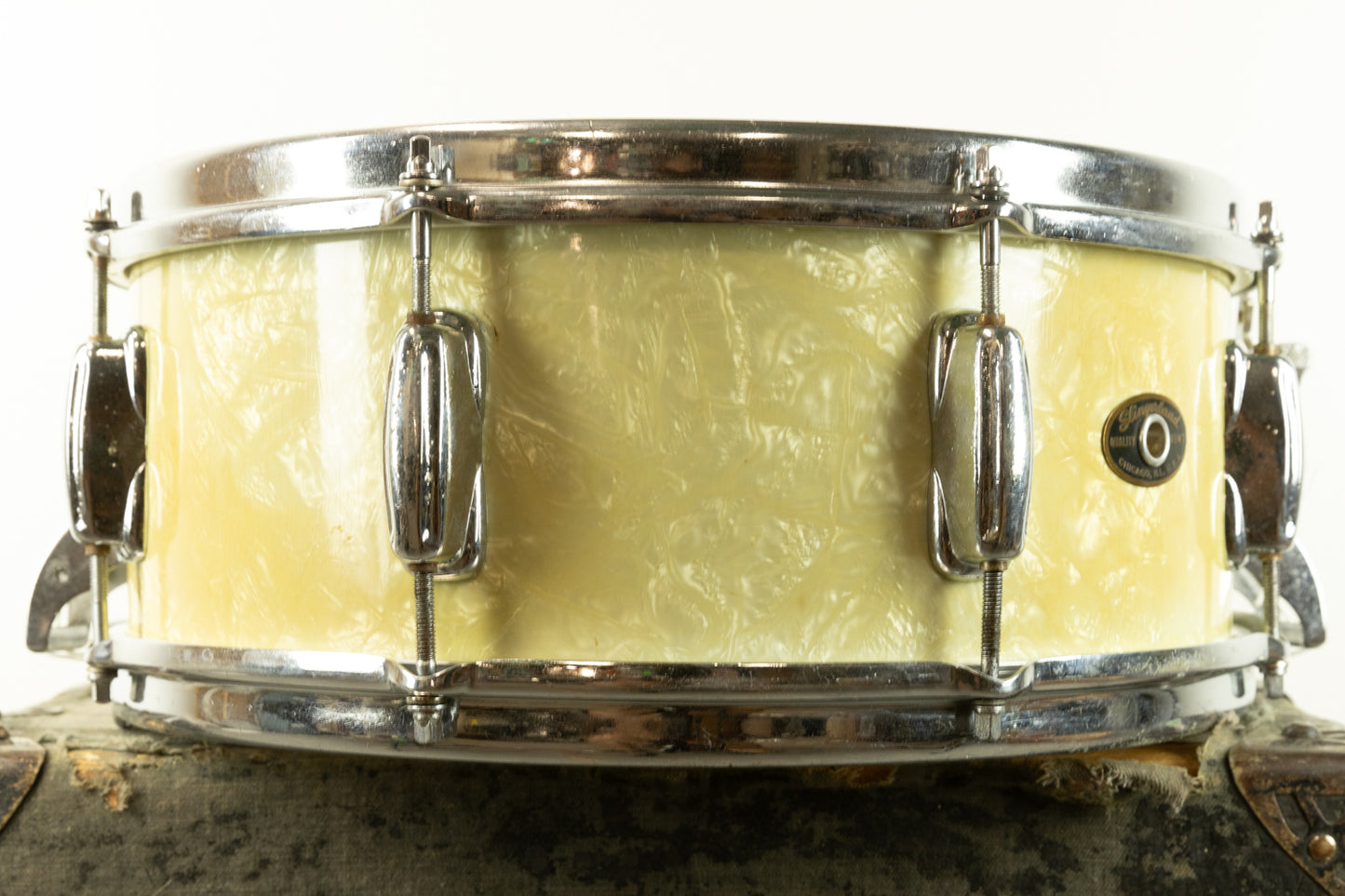 1950s Slingerland 5.5x14 White Marine Pearl Gene Krupa Radio King Snare Drum