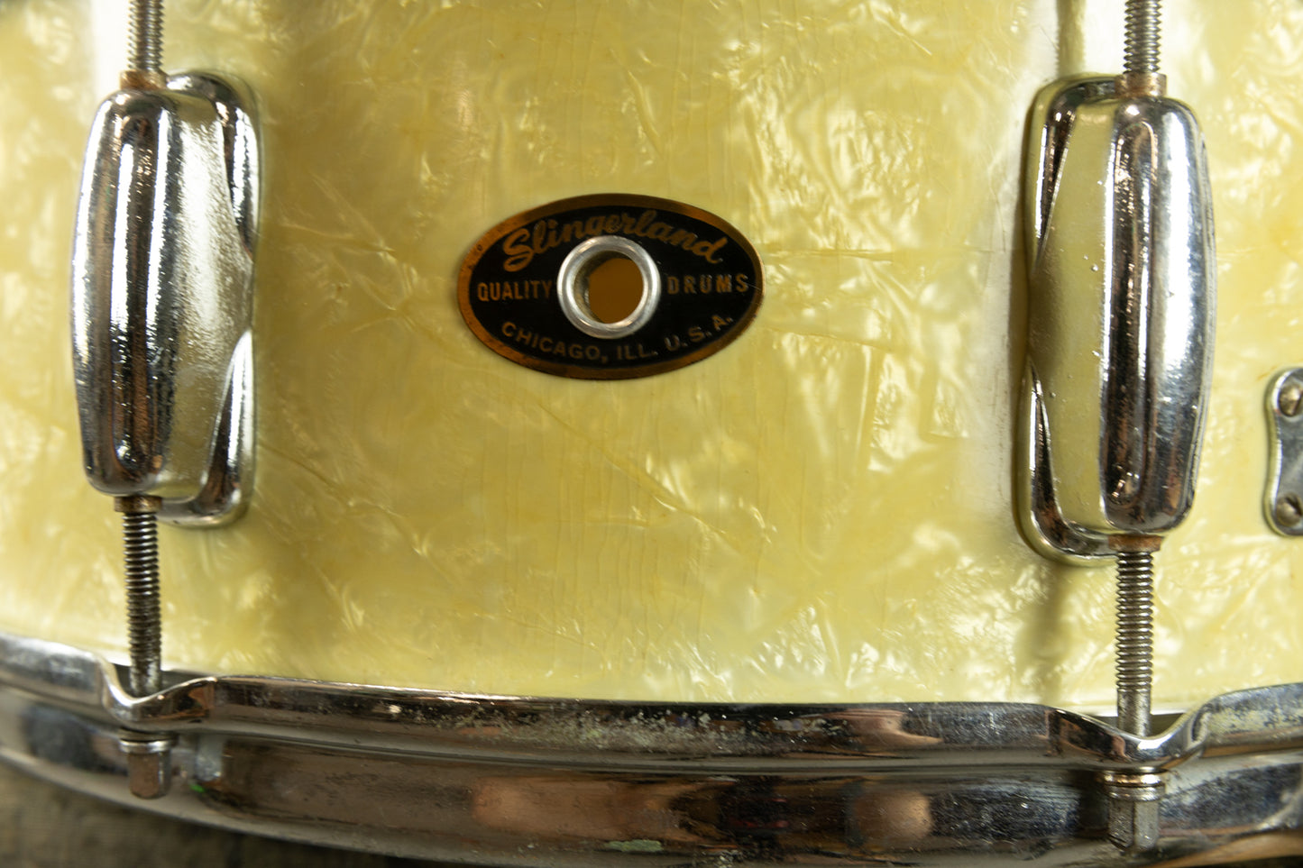 1950s Slingerland 5.5x14 White Marine Pearl Gene Krupa Radio King Snare Drum