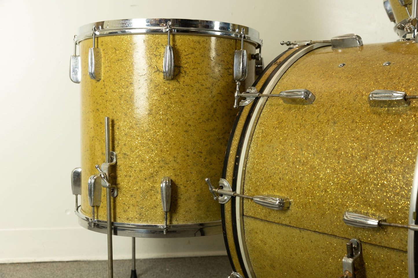1950s Slingerland Sparkling Gold Gene Krupa Deluxe Radio King Ensemble Drum Set