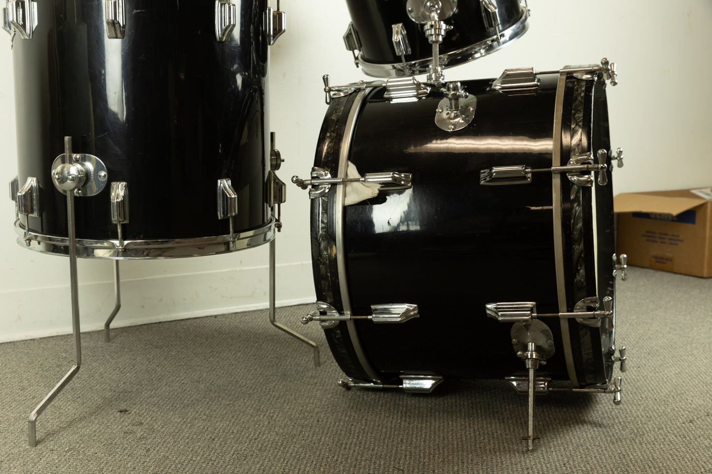 1960s Rogers Jet Black Pearl "Headliner" 14x20 9x13 and 16x16 Drum Set
