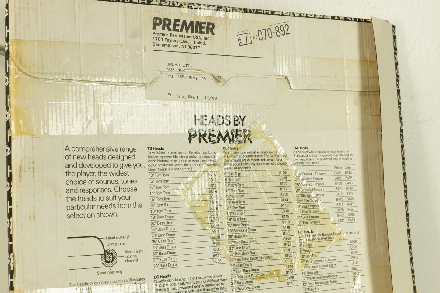 New Old Stock Vintage Premier 14" SD Extra Sensitive Snare Batter Head