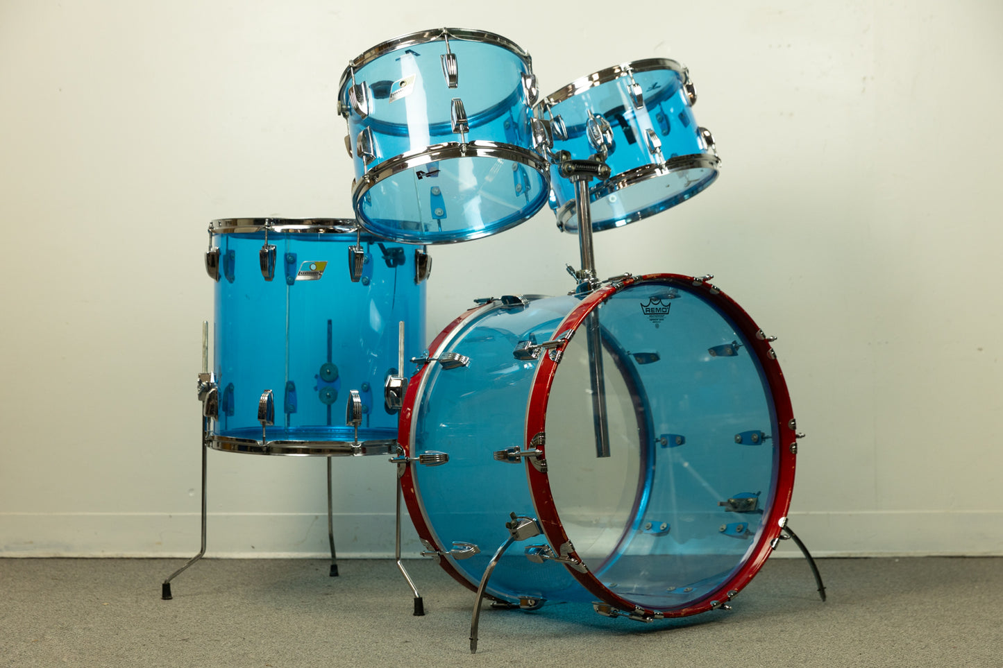 1970s Ludwig Blue Vistalite 14x22 8x12 9x13 and 16x16 Big Beat Drum Set