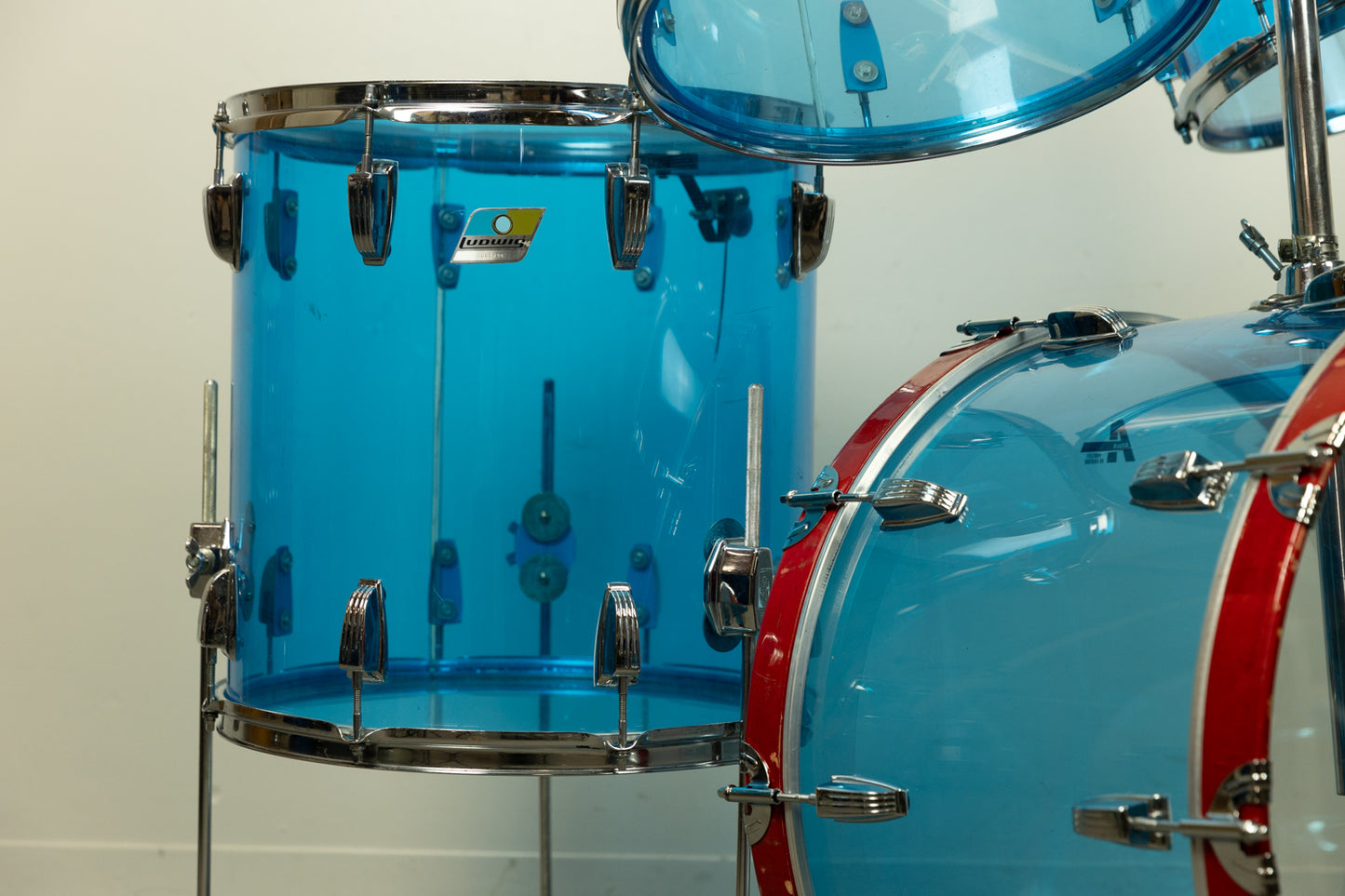 1970s Ludwig Blue Vistalite 14x22 8x12 9x13 and 16x16 Big Beat Drum Set
