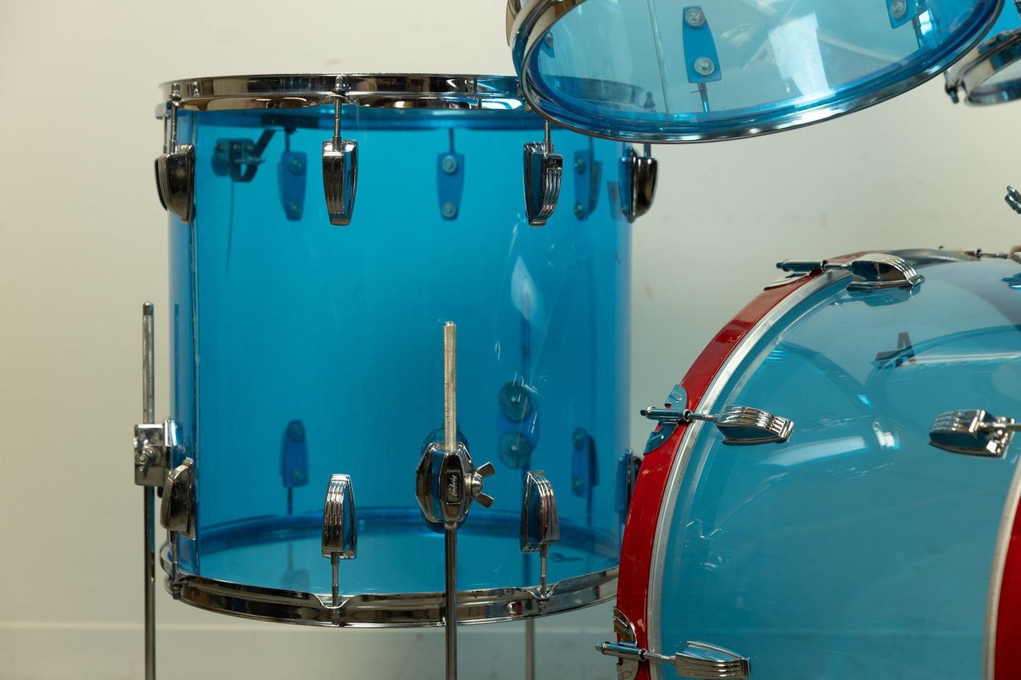 1970s Ludwig Blue Vistalite 14x22 8x12 9x13 and 16x16 Big Beat Drum Set