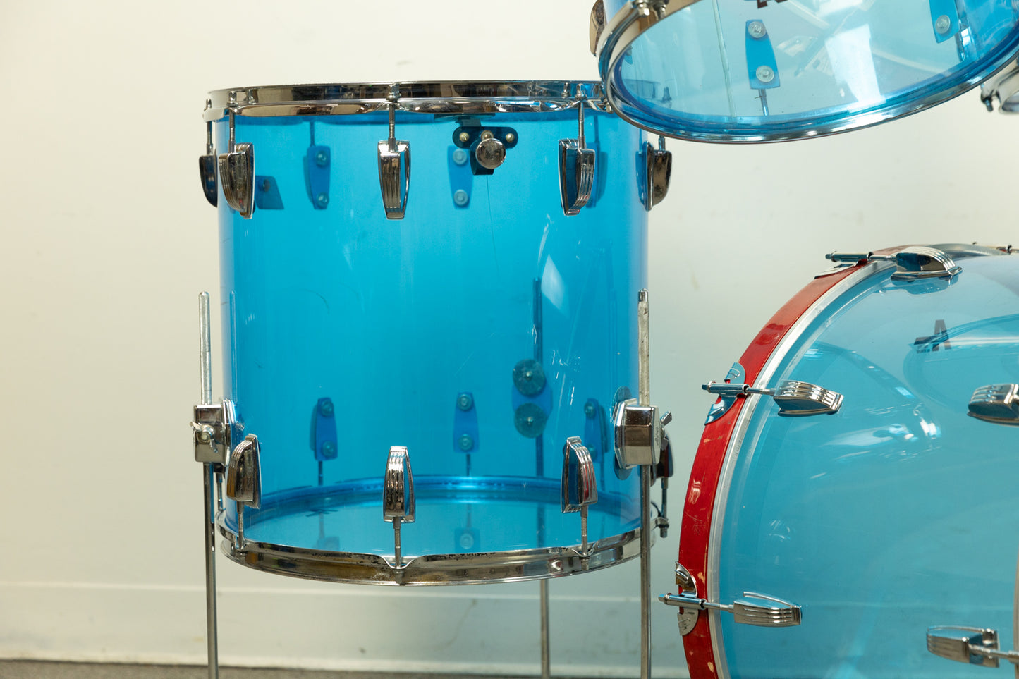 1970s Ludwig Blue Vistalite 14x22 8x12 9x13 and 16x16 Big Beat Drum Set