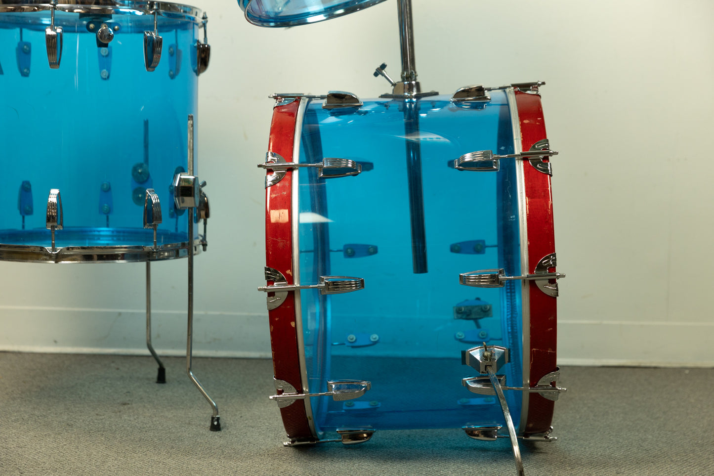 1970s Ludwig Blue Vistalite 14x22 8x12 9x13 and 16x16 Big Beat Drum Set