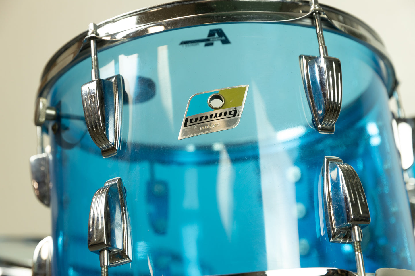 1970s Ludwig Blue Vistalite 14x22 8x12 9x13 and 16x16 Big Beat Drum Set