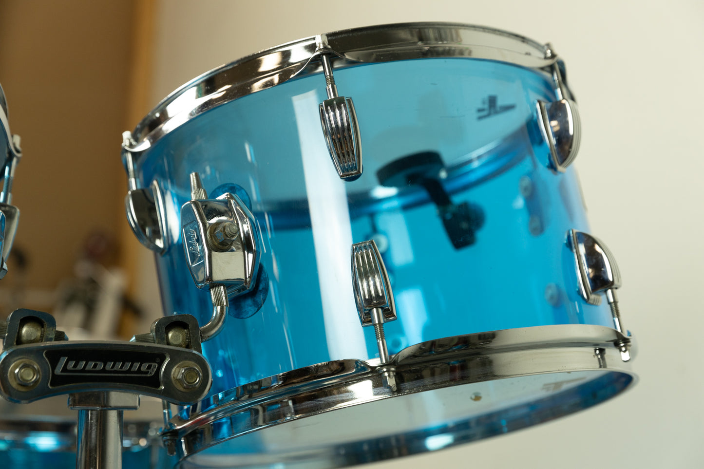 1970s Ludwig Blue Vistalite 14x22 8x12 9x13 and 16x16 Big Beat Drum Set