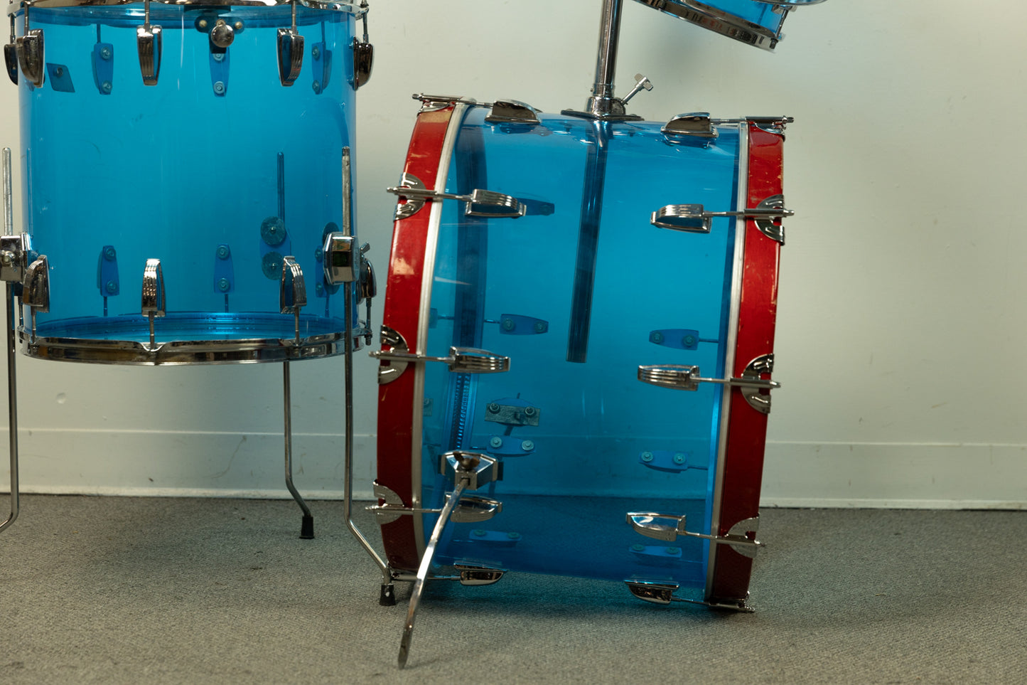 1970s Ludwig Blue Vistalite 14x22 8x12 9x13 and 16x16 Big Beat Drum Set