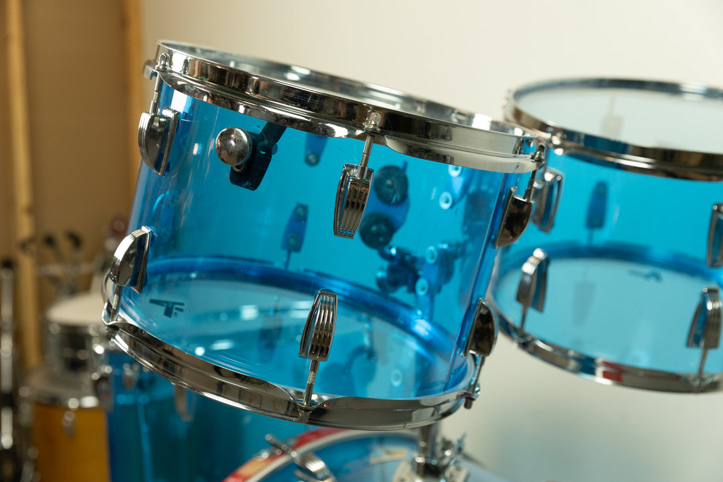 1970s Ludwig Blue Vistalite 14x22 8x12 9x13 and 16x16 Big Beat Drum Set
