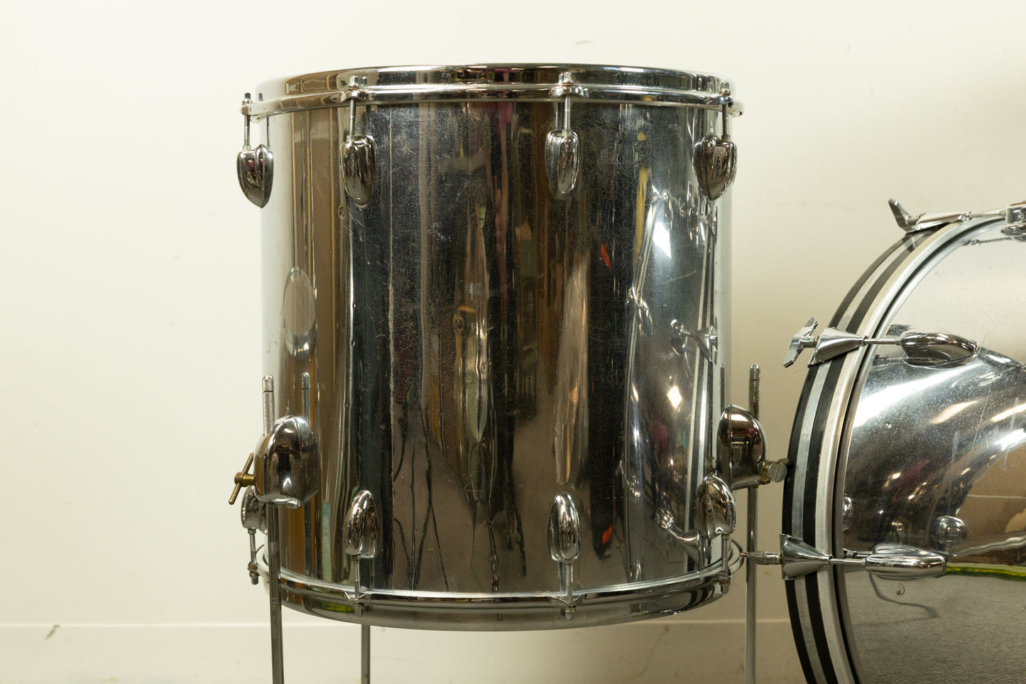 1970s Slingerland Chrome Over Wood 14x22 9x13 and 16x16 Drum Set