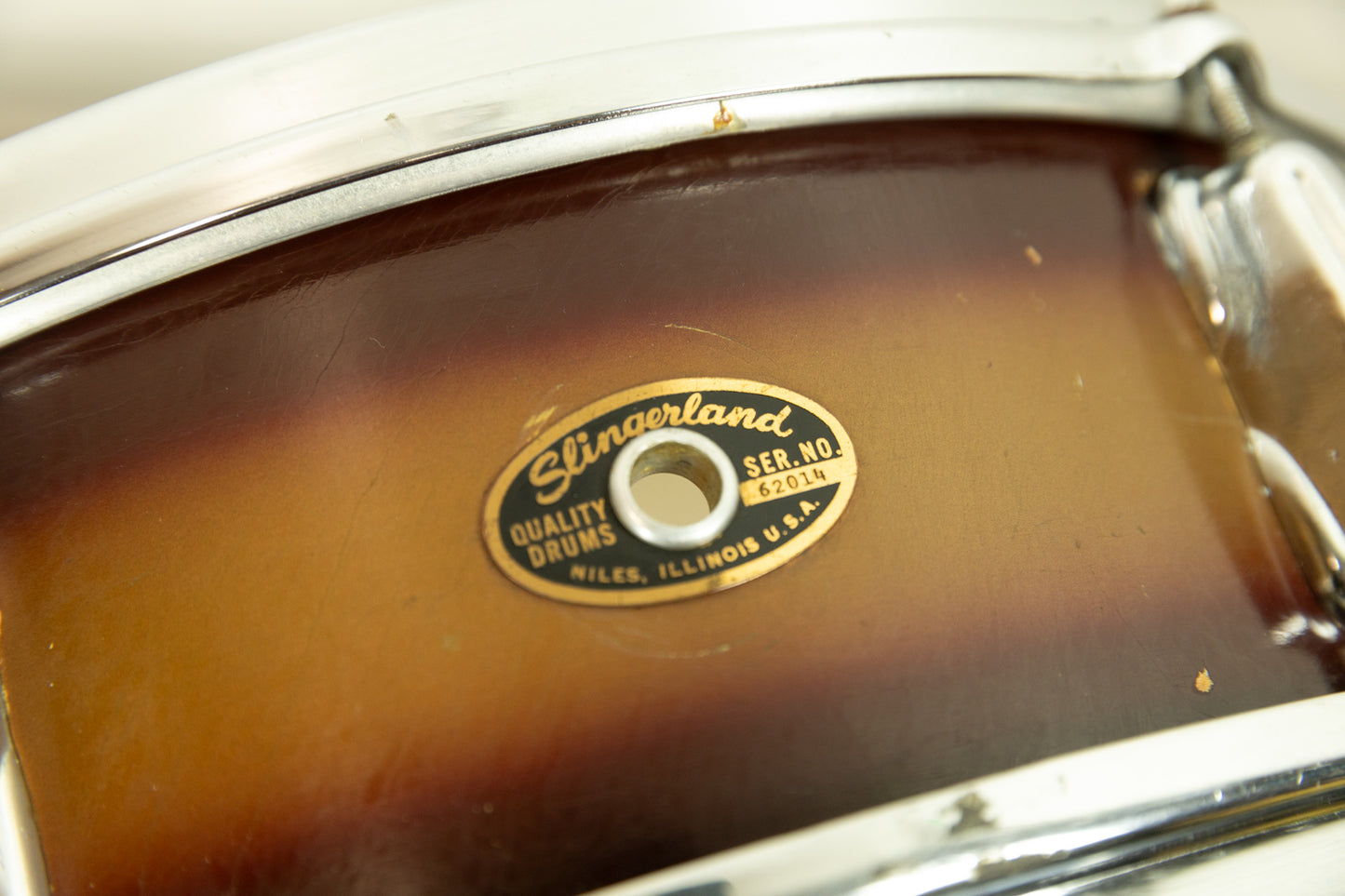 1960s Slingerland 5x14 Burgundy and Gold Duco Deluxe Student Model Snare Drum