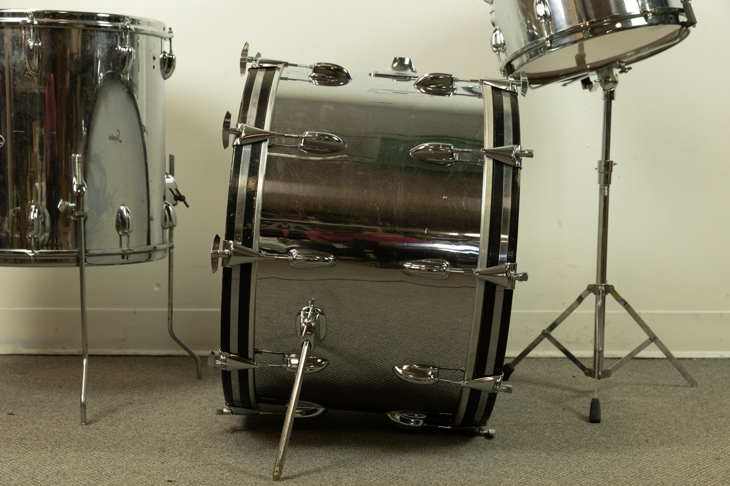 1970s Slingerland Chrome Over Wood 14x22 9x13 and 16x16 Drum Set