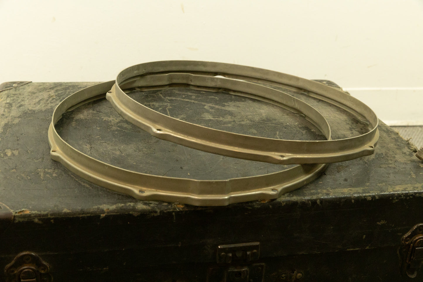 Vintage Leedy 15" Nickel Over Brass Snare Hoops (Pair)