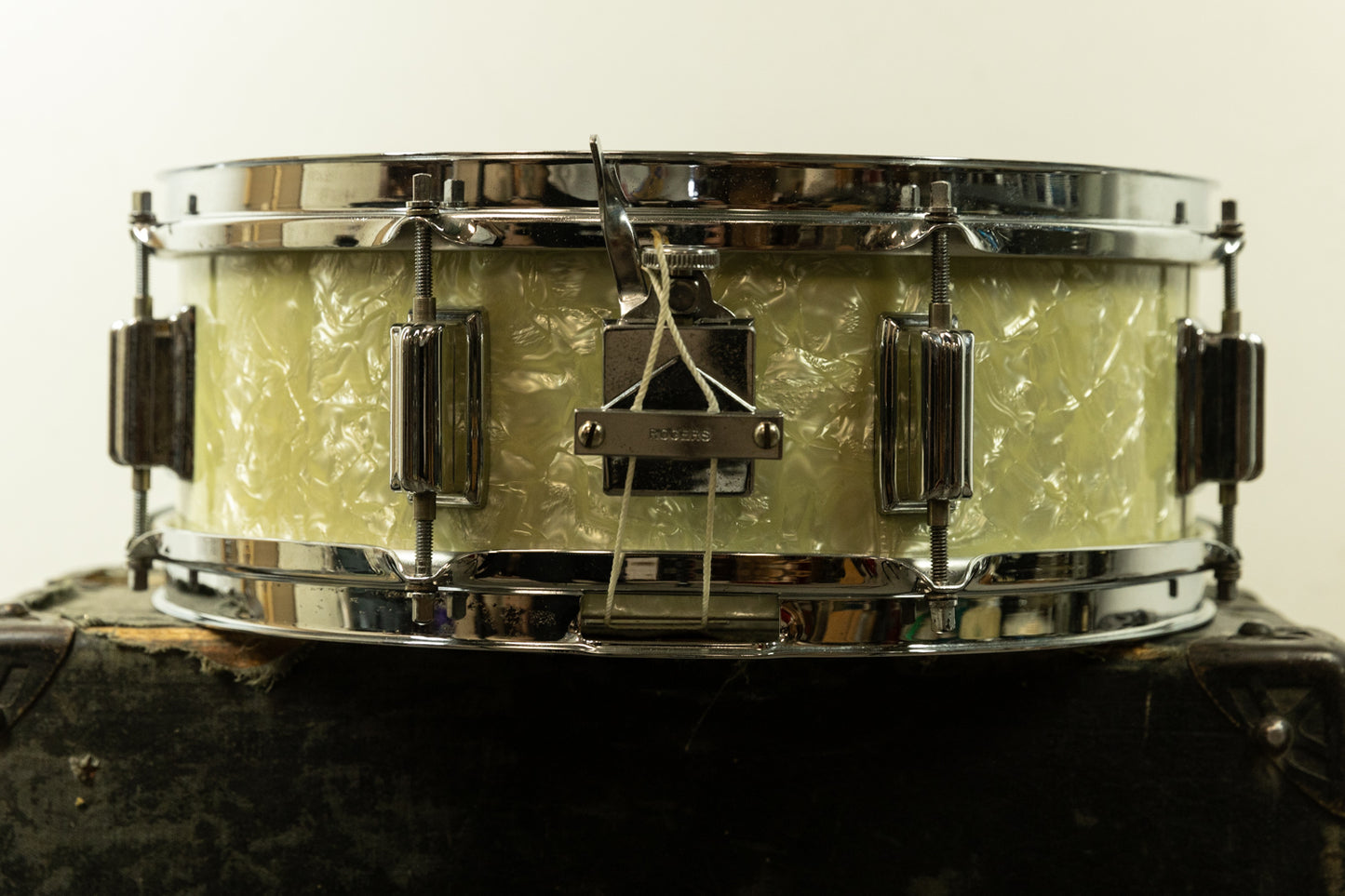 1960s Rogers 5x14 White Marine Pearl Tower Snare Drum
