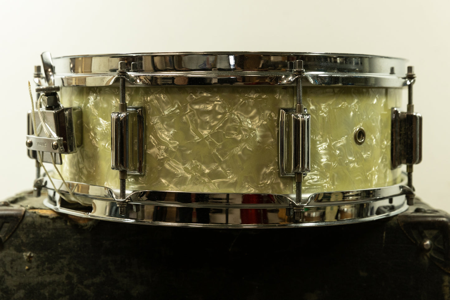 1960s Rogers 5x14 White Marine Pearl Tower Snare Drum