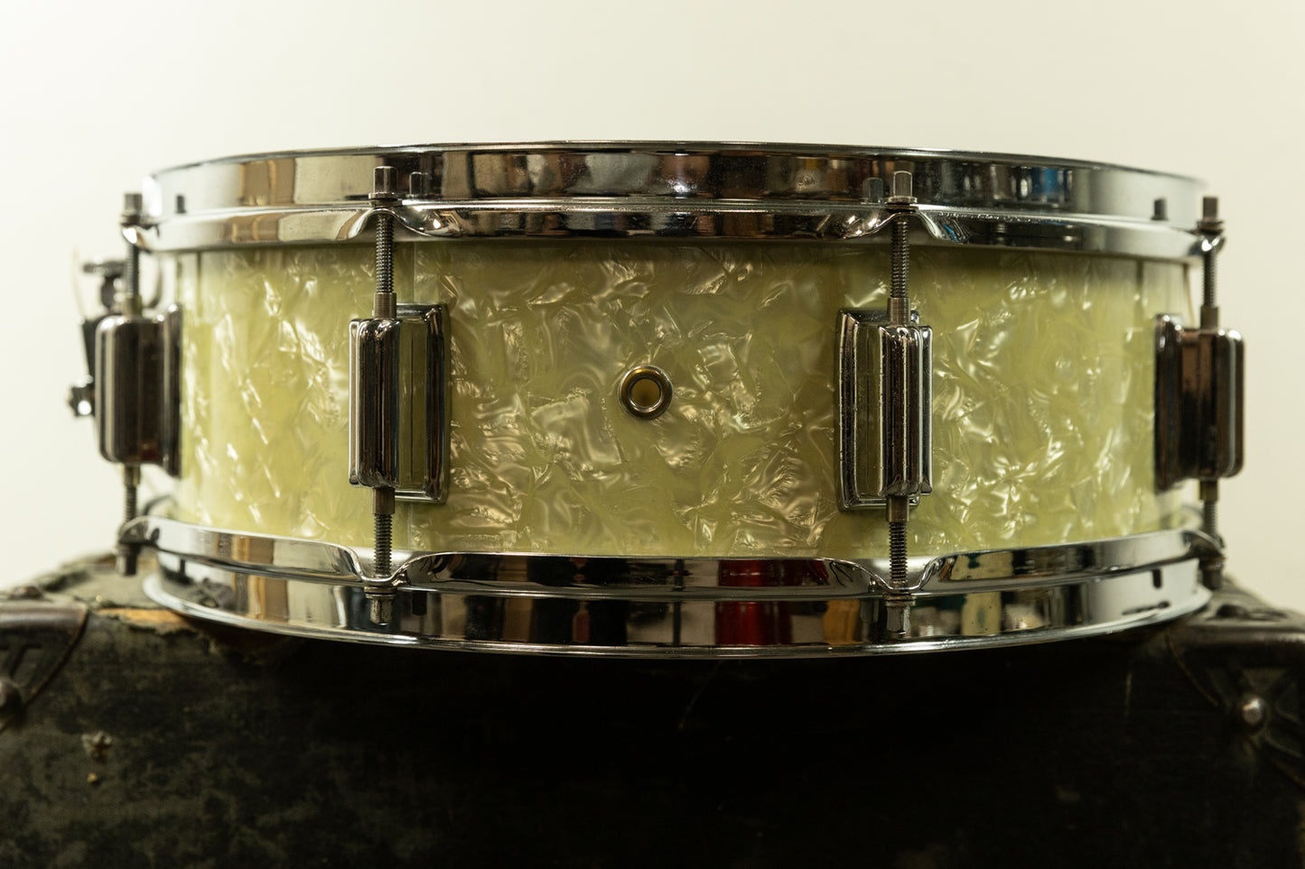 1960s Rogers 5x14 White Marine Pearl Tower Snare Drum