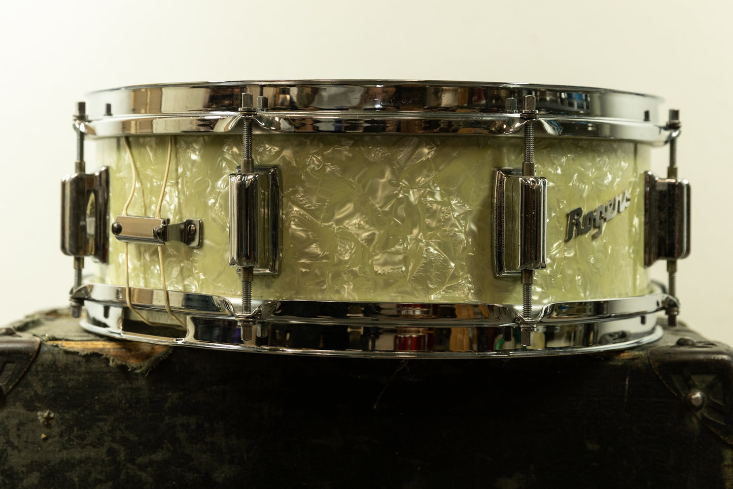 1960s Rogers 5x14 White Marine Pearl Tower Snare Drum