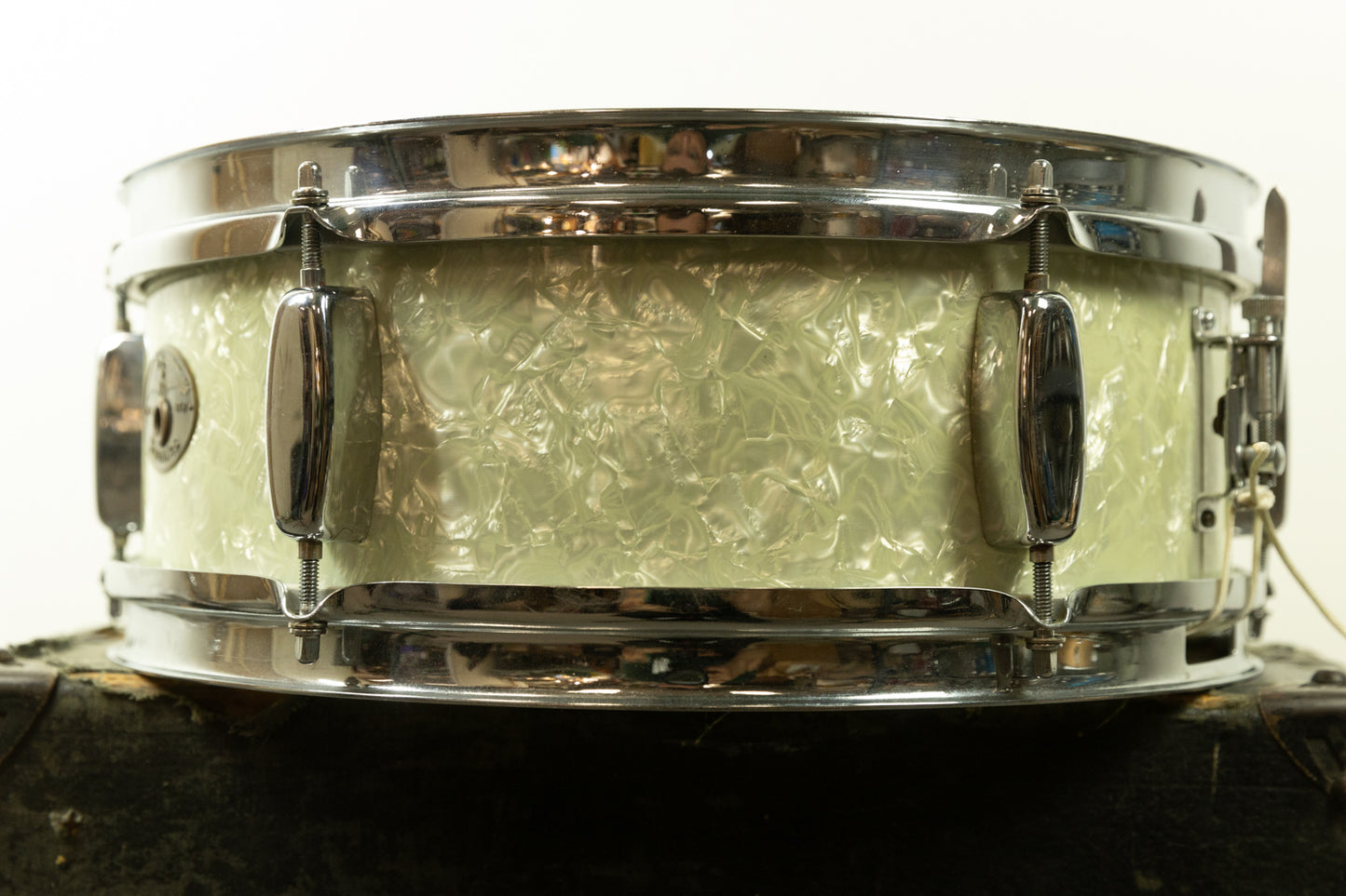 1950s Rogers 5x14 "Eagle Badge Spotlight" White Marine Pearl Snare Drum