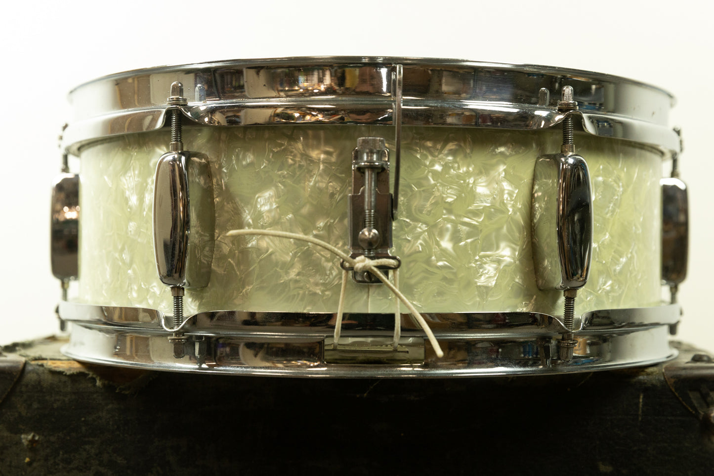 1950s Rogers 5x14 "Eagle Badge Spotlight" White Marine Pearl Snare Drum