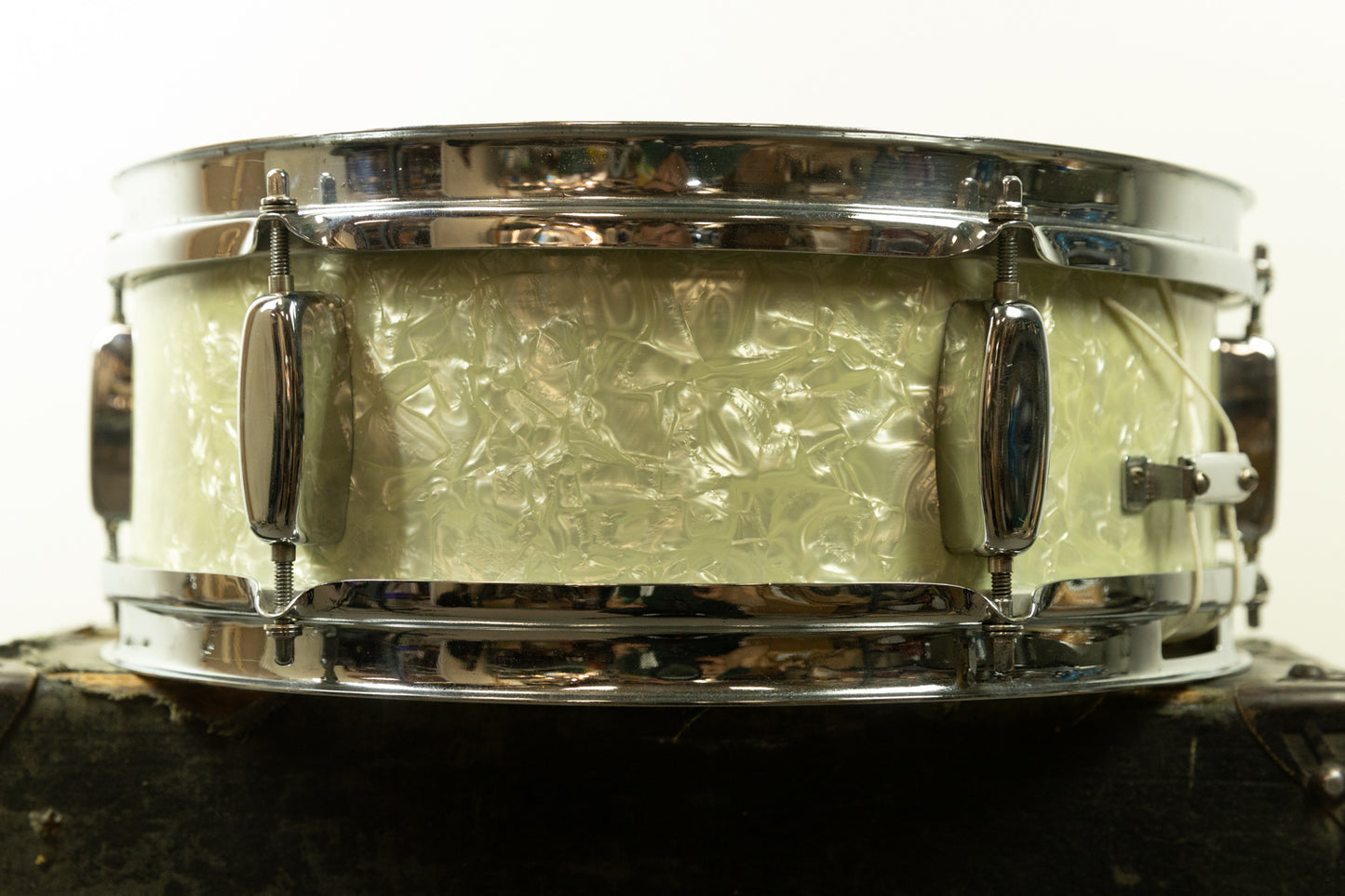 1950s Rogers 5x14 "Eagle Badge Spotlight" White Marine Pearl Snare Drum