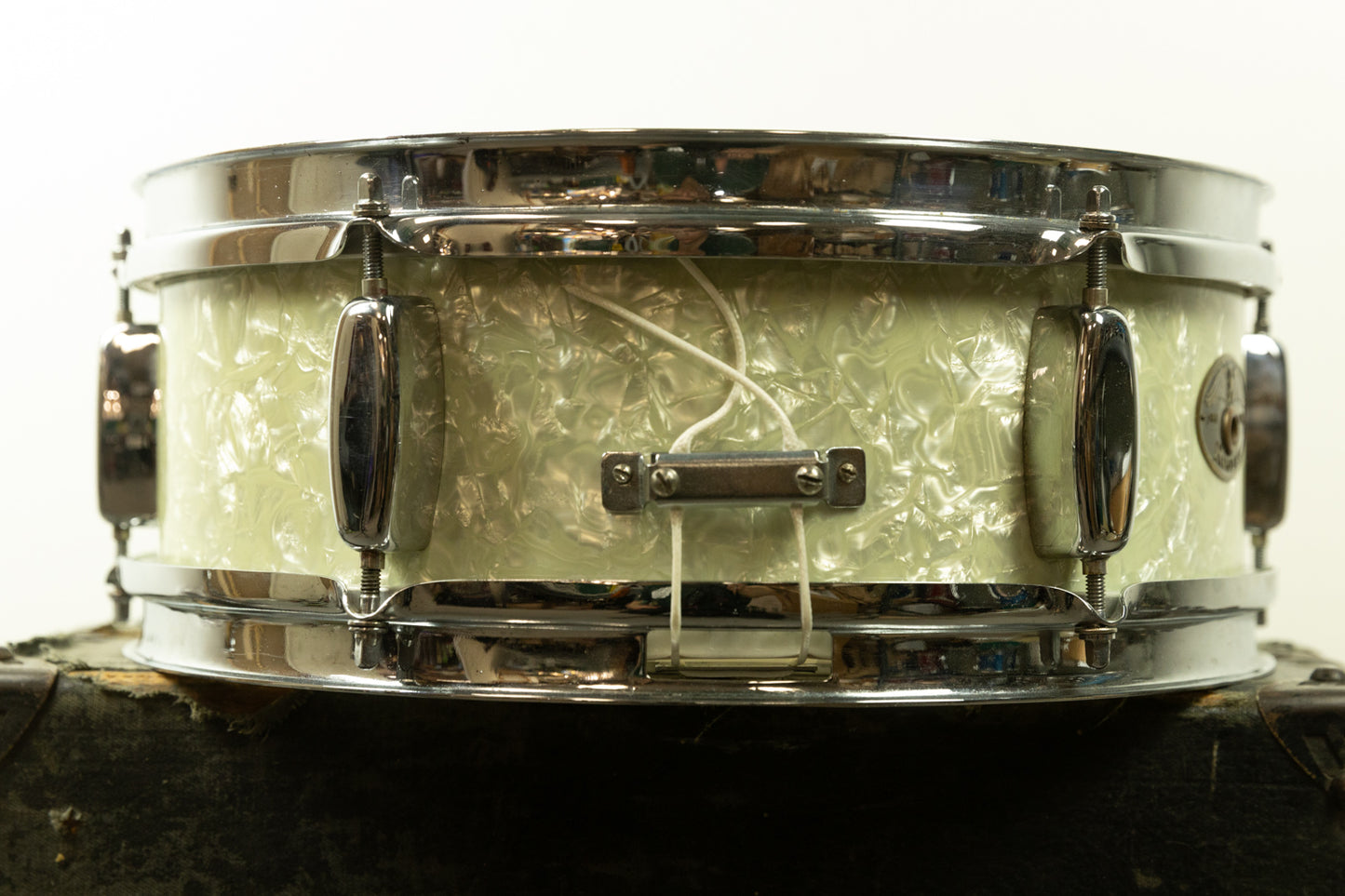 1950s Rogers 5x14 "Eagle Badge Spotlight" White Marine Pearl Snare Drum