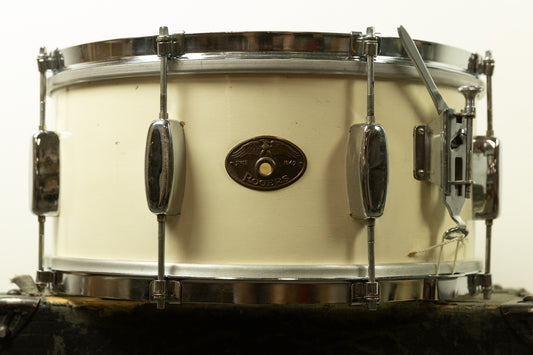1950s Rogers 6.5x14 White Lacquer Broadway Snare Drum