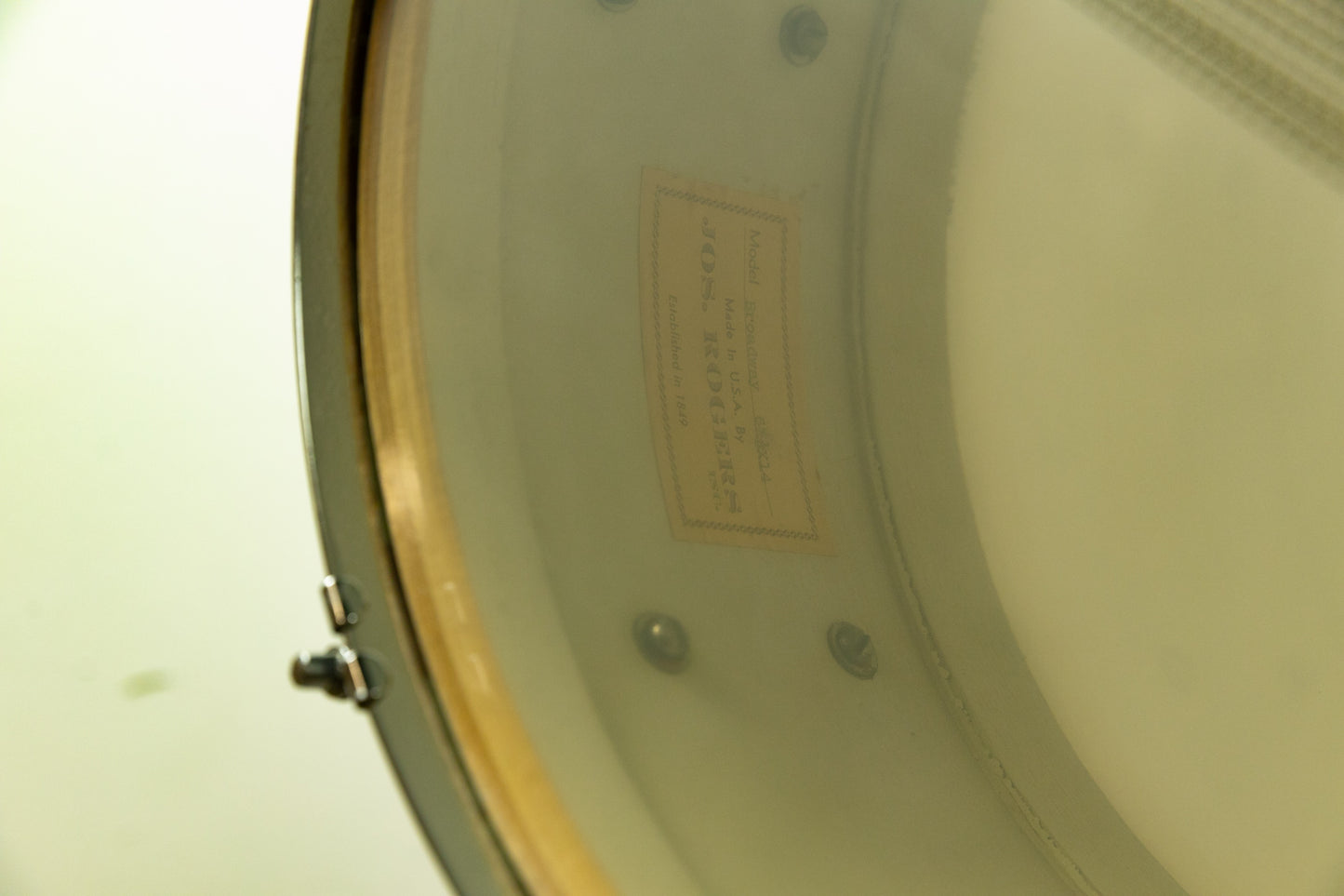 1950s Rogers 6.5x14 White Lacquer Broadway Snare Drum