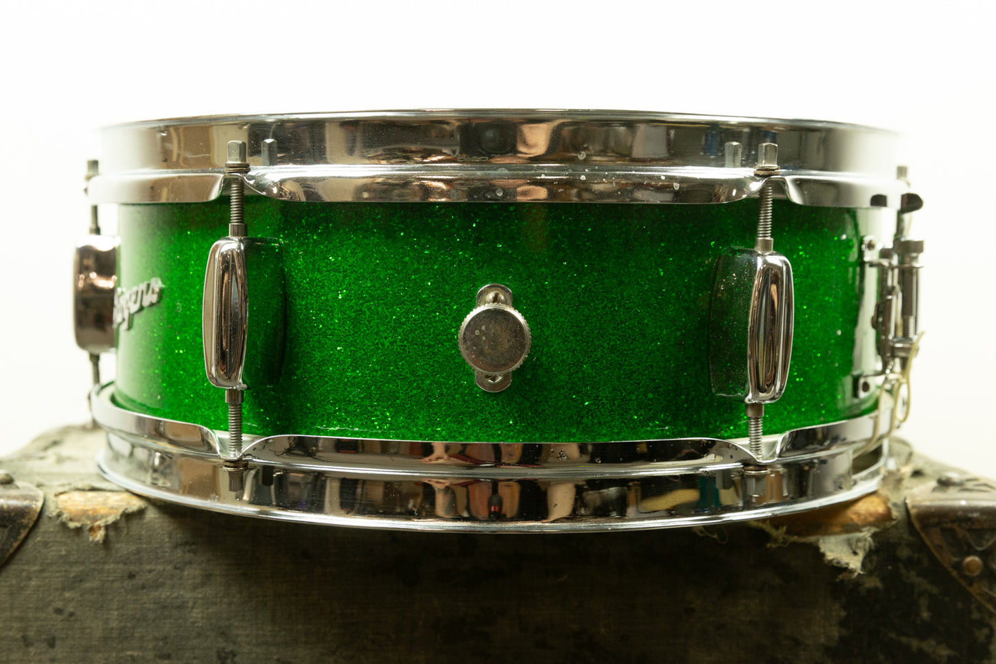 1960s Rogers 5x14 Sparkling Green Pearl Luxor Snare Drum