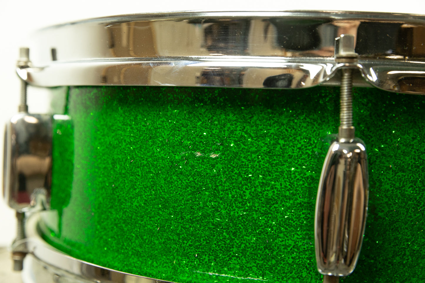 1960s Rogers 5x14 Sparkling Green Pearl Luxor Snare Drum