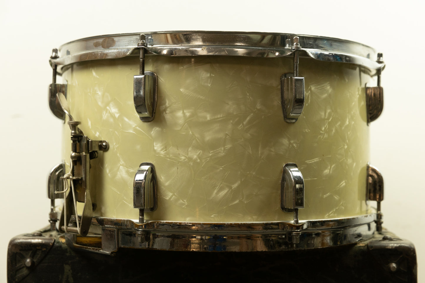 1950s Leedy 8x15 "Concert King" White Marine Pearl Snare Drum