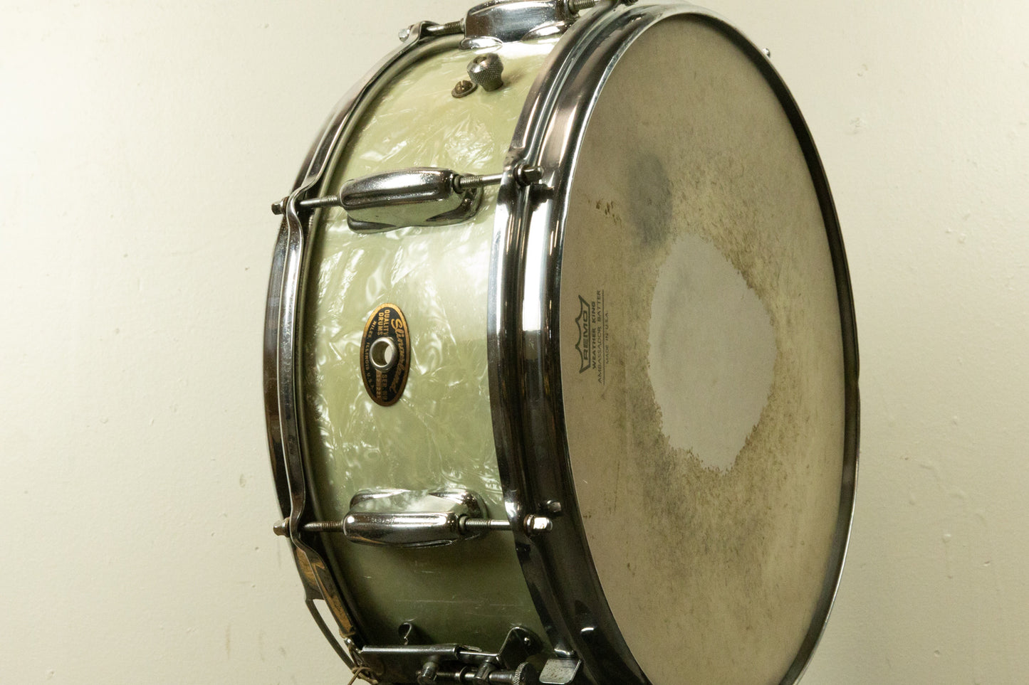 1960s Slingerland 5x14 White Marine Pearl Hollywood Ace Snare Drum