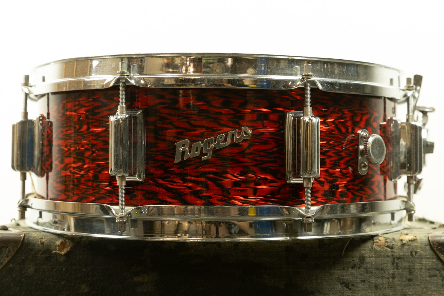 1960s Rogers 5x14 Red Onyx Pearl Powertone Snare Drum
