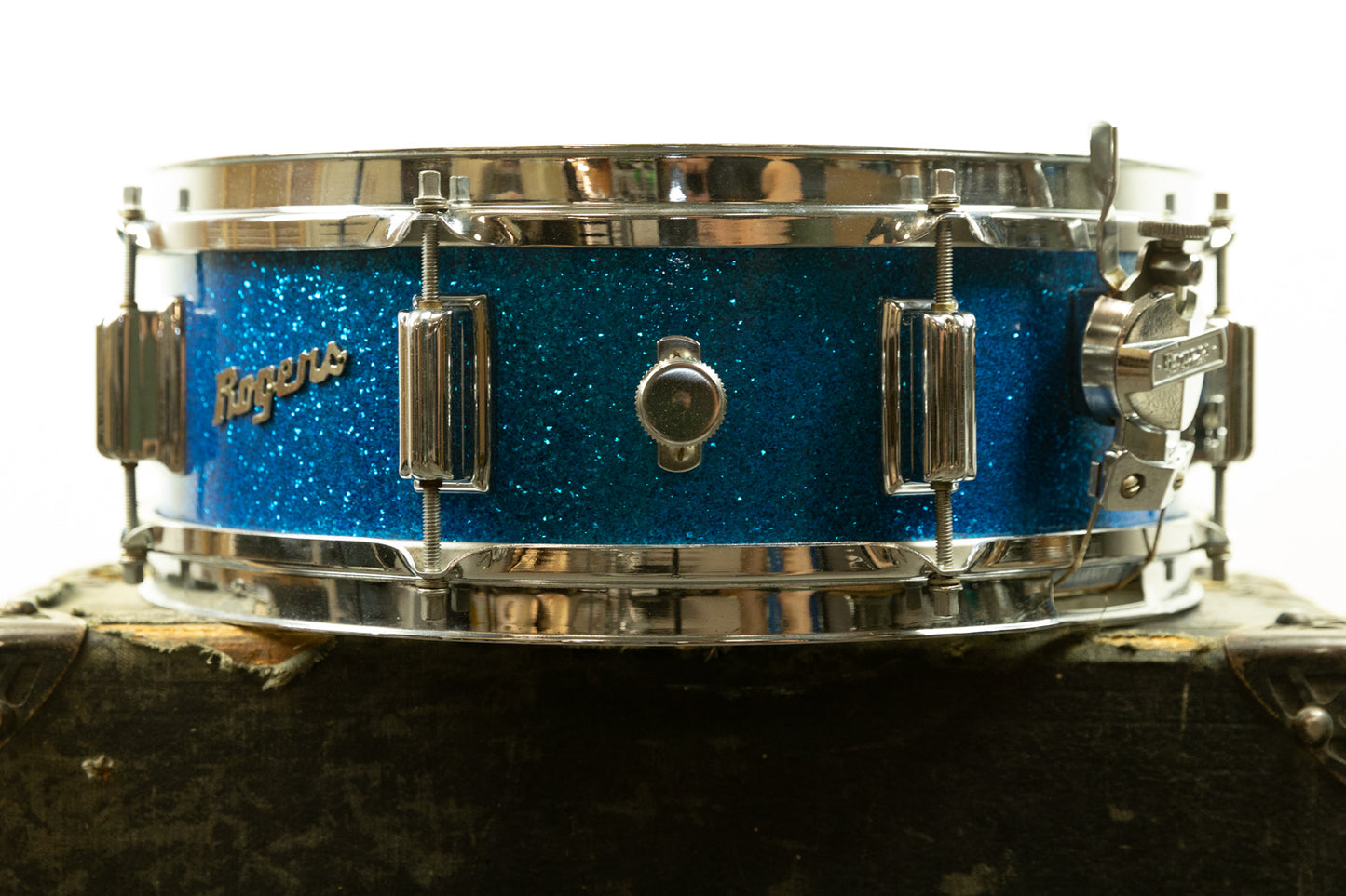 1960s Rogers 5x14 Blue Sparkle Pearl Powertone Snare Drum