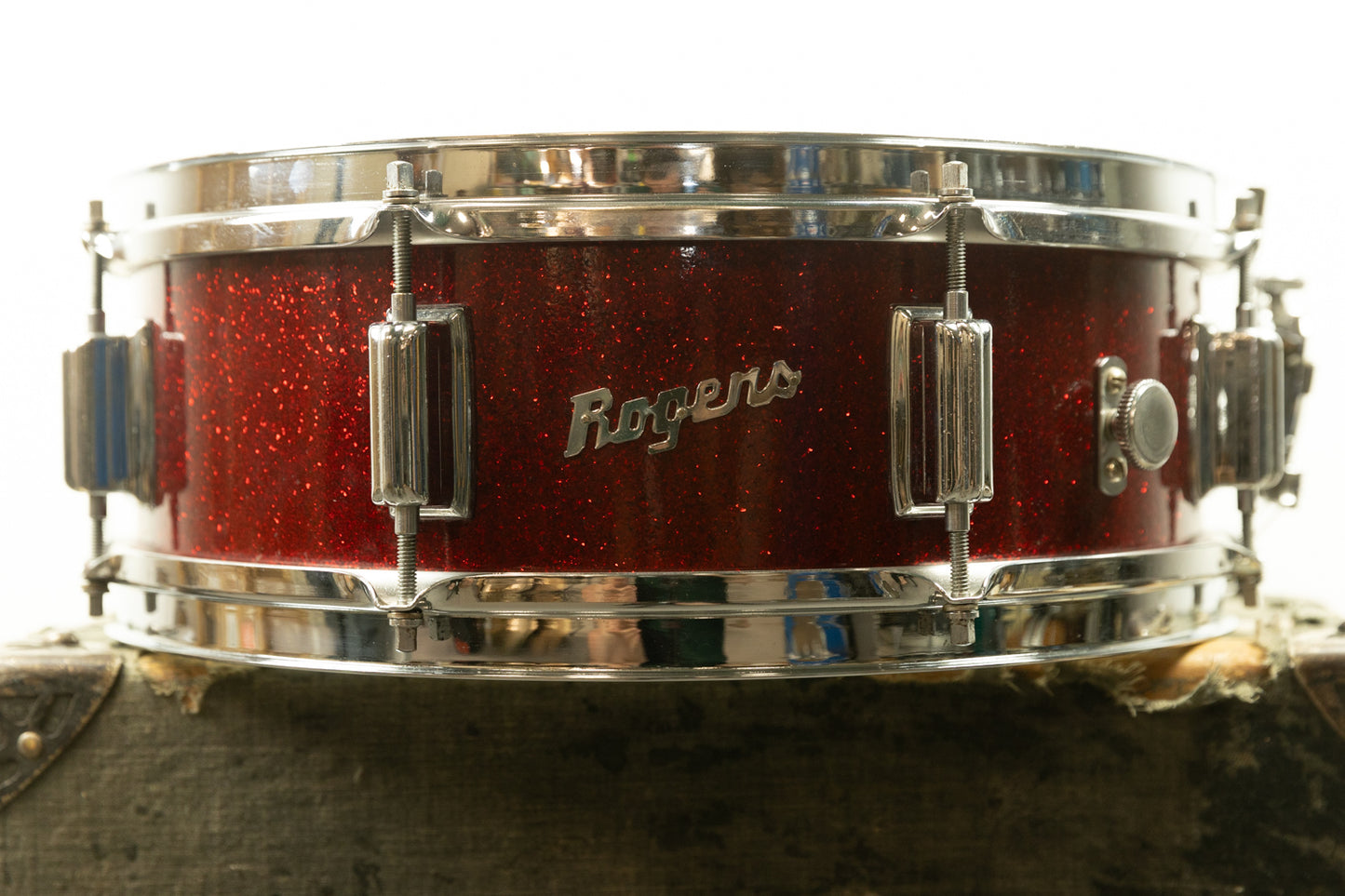 1960s Rogers 5x14 Red Sparkle Pearl Powertone Snare Drum