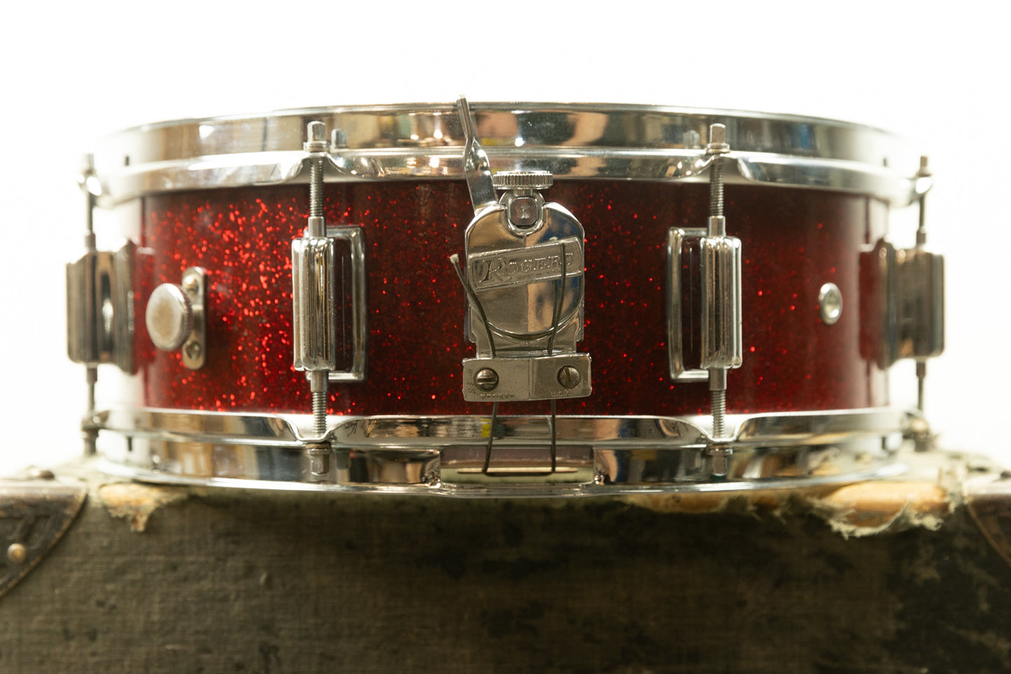 1960s Rogers 5x14 Red Sparkle Pearl Powertone Snare Drum