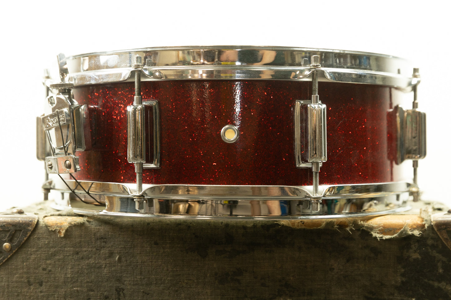 1960s Rogers 5x14 Red Sparkle Pearl Powertone Snare Drum