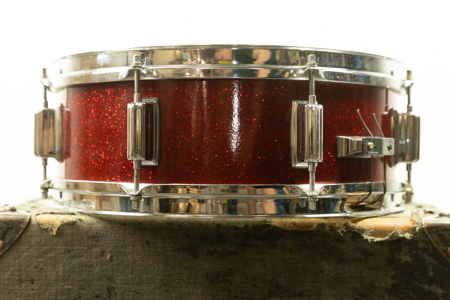 1960s Rogers 5x14 Red Sparkle Pearl Powertone Snare Drum