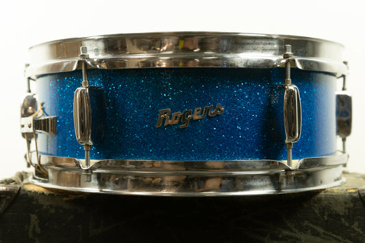 1960s Rogers 5x14 Blue Sparkle Pearl Luxor Snare Drum