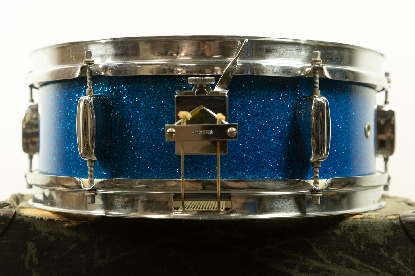 1960s Rogers 5x14 Blue Sparkle Pearl Luxor Snare Drum