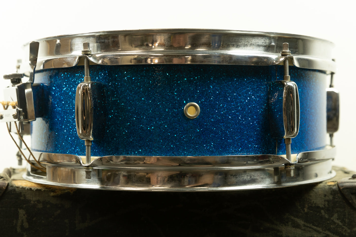 1960s Rogers 5x14 Blue Sparkle Pearl Luxor Snare Drum