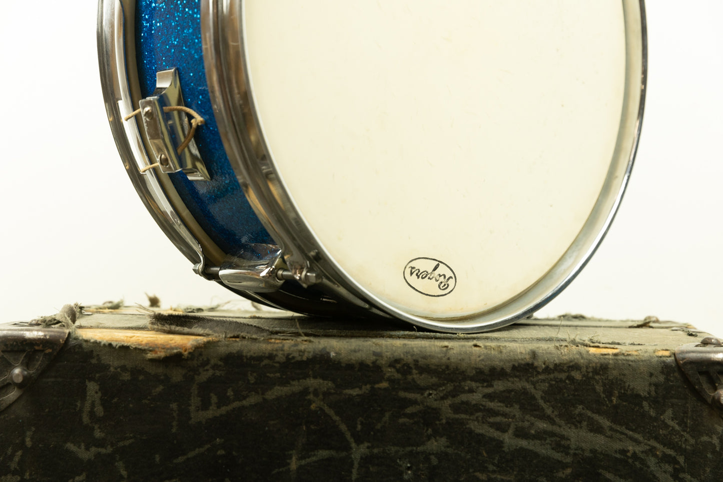 1960s Rogers 5x14 Blue Sparkle Pearl Luxor Snare Drum