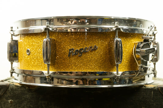 1960s Rogers 5x14 Sparkling Gold Pearl Holiday Snare Drum