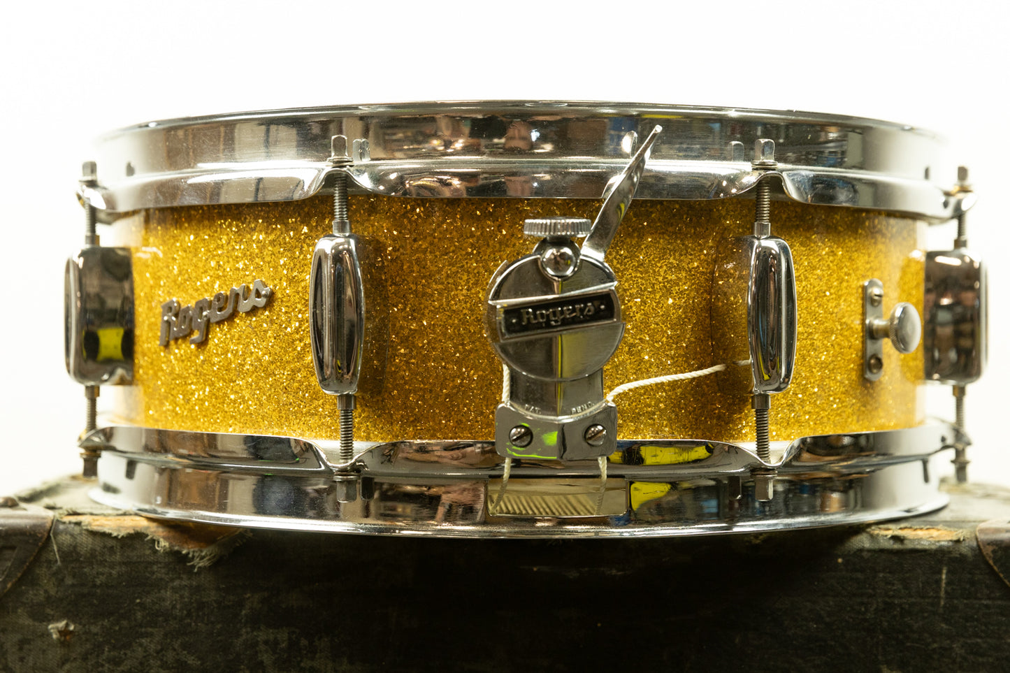 1960s Rogers 5x14 Sparkling Gold Pearl Holiday Snare Drum