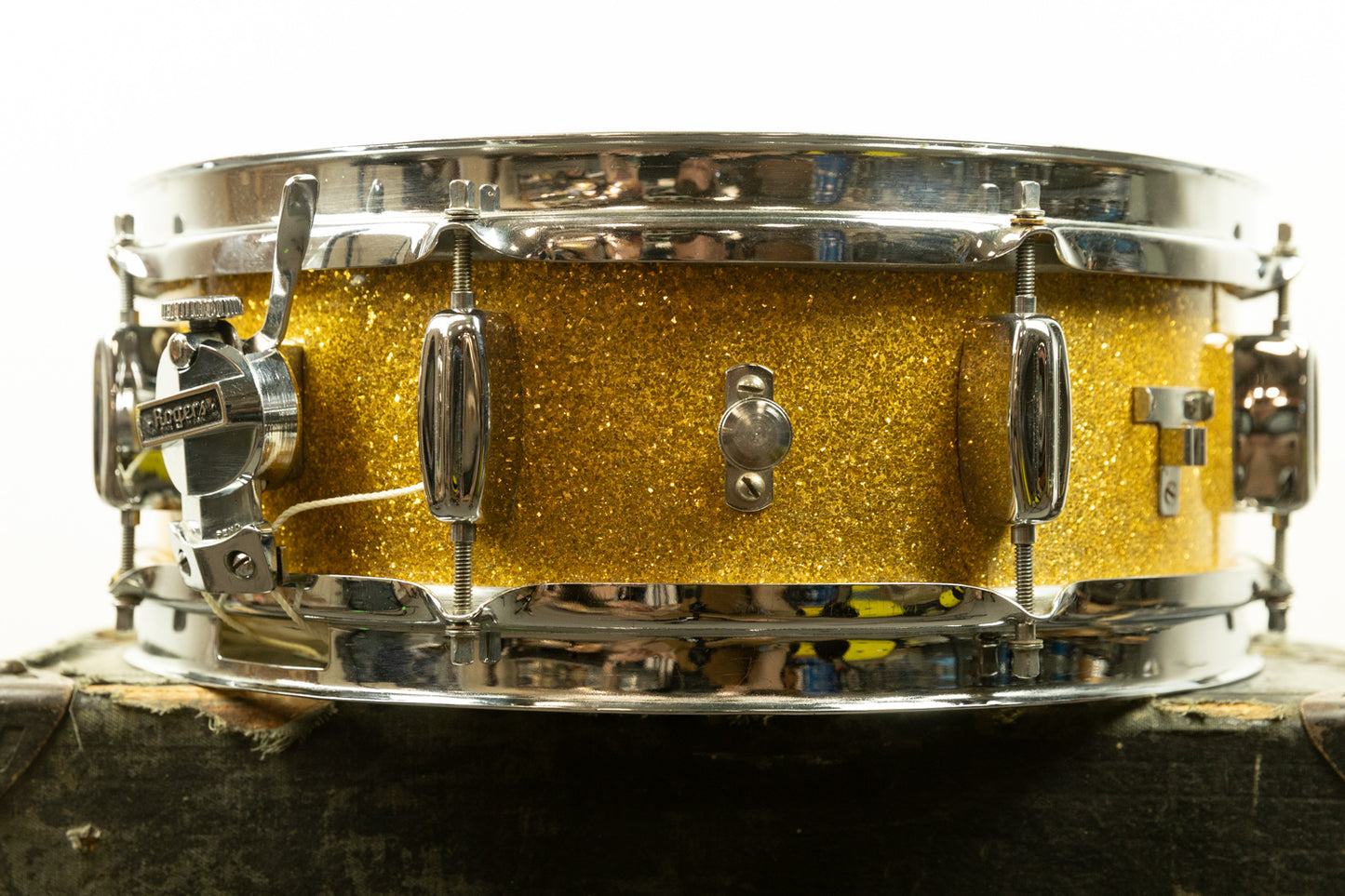 1960s Rogers 5x14 Sparkling Gold Pearl Holiday Snare Drum