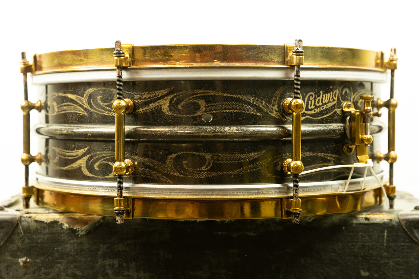 1920s Ludwig 5x14 Scroll Engraved Black Beauty Snare Drum