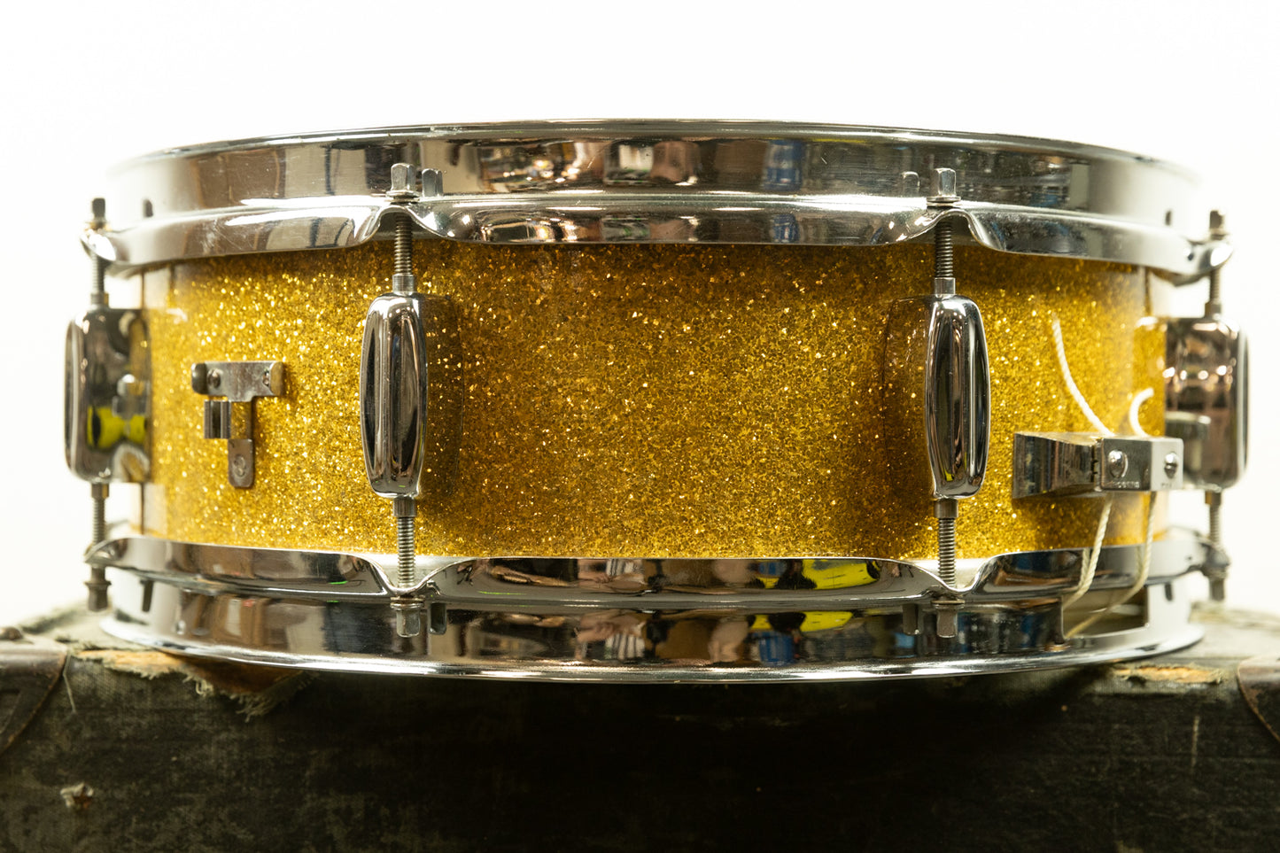 1960s Rogers 5x14 Sparkling Gold Pearl Holiday Snare Drum