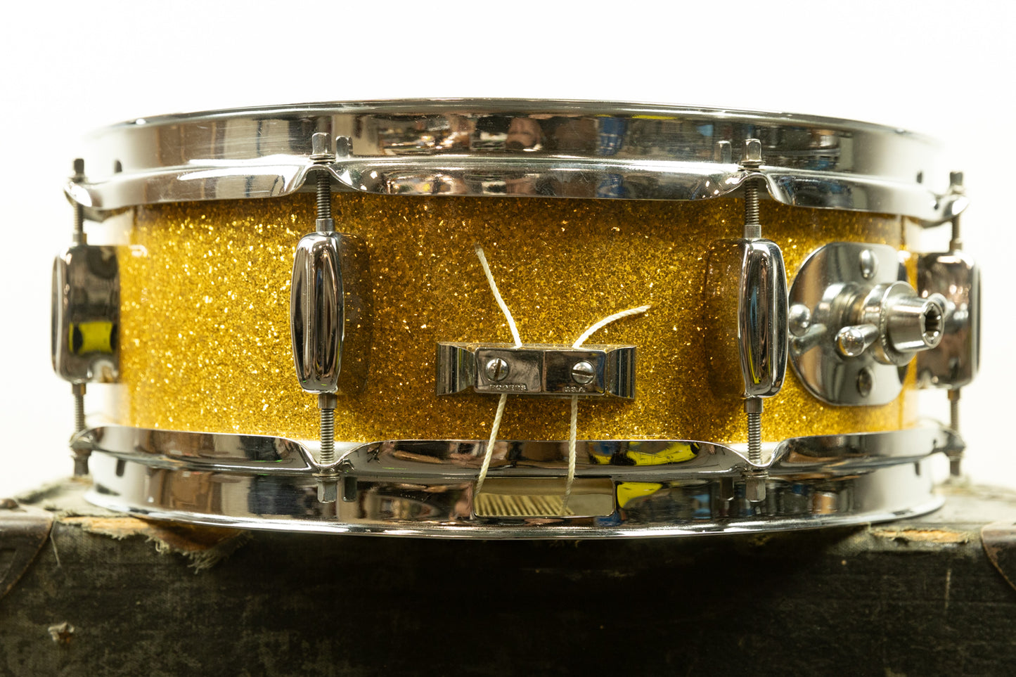 1960s Rogers 5x14 Sparkling Gold Pearl Holiday Snare Drum