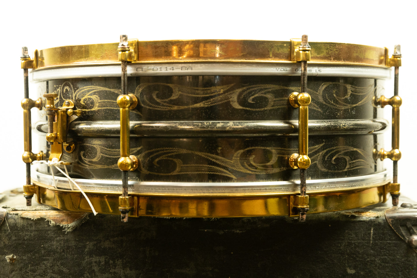 1920s Ludwig 5x14 Scroll Engraved Black Beauty Snare Drum