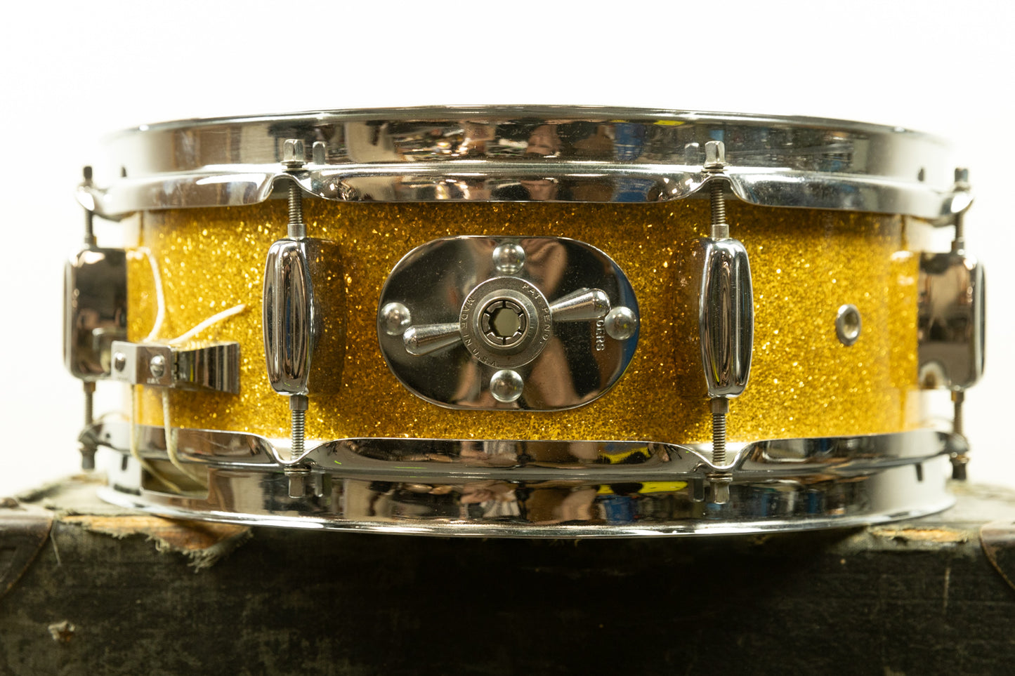 1960s Rogers 5x14 Sparkling Gold Pearl Holiday Snare Drum